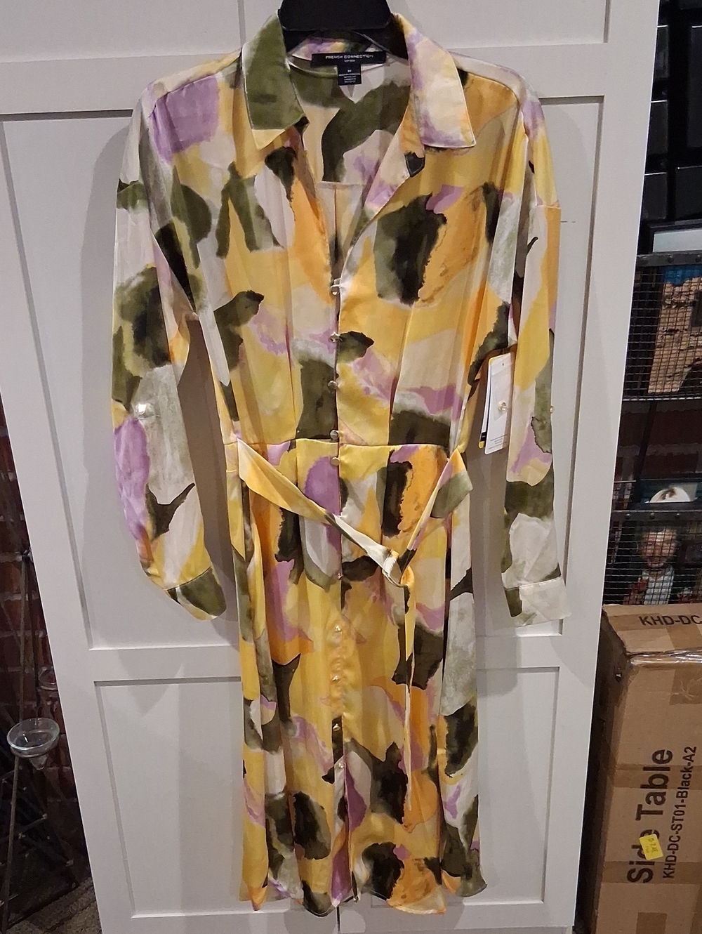 French Connecttion Women’s Yellow Floral Tie-Waist Shirt Dress